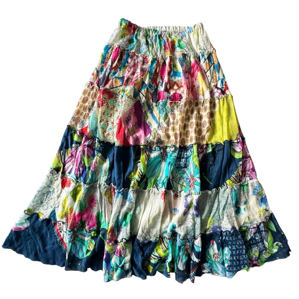 Johnny Was Tiered Floral Patchwork Skirt | MEDIUM